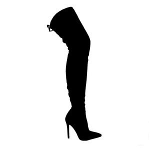 Thigh-high, black, pointed toe, stiletto boots